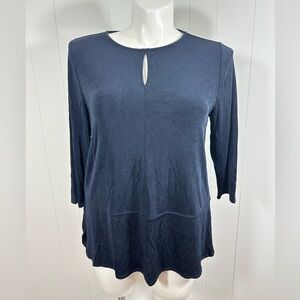 Chicos Travelers Top Womens Sz 2(12/14) Dark Navy/black 3/4 Sleeve Pullover Knit